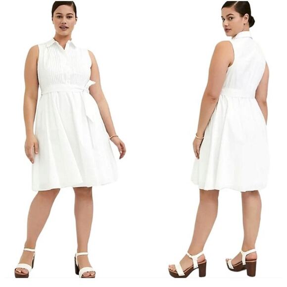 Torrid White Poplin Self-Tie Pintuck Shirt Dress Size 0 - Picture 1 of 8